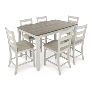 Ashley Furniture Skempton 7-Piece Counter Height Dining Set | White & Brown, White/Light Brown