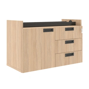 NARBUTAS Round Melamine Office 2-Desk Bench Workstation w/Two-Cabinet Combinations & Two-Height Shelf Units