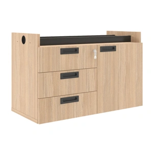 NARBUTAS Round Melamine Office 2-Desk Bench Workstation w/Two-Cabinet Combinations & Two-Height Shelf Units