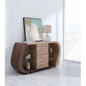Global Furniture USA D4126 Wood/Glass Buffet w/3 Drawers, Oak/Walnut