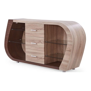 Global Furniture USA D4126 Wood/Glass Buffet w/3 Drawers, Oak/Walnut
