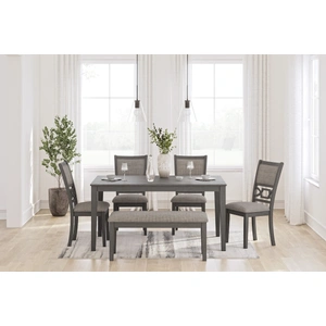 Ashley Furniture Wrenning 6-Piece Dining Set - Gray Rectangular Table & Bench | Sohomod, Gray