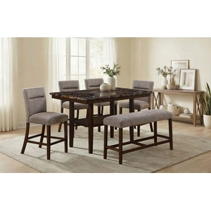 Global Furniture USA D4355 Faux Marble Bar Table Set in Dark Brown