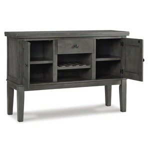 Ashley Furniture Hallanden Wood Dining Room Server - Gray Finish with Wine Rack, Gray