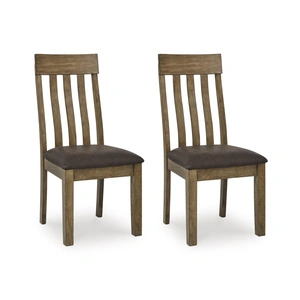 Ashley Furniture Urbinforte Faux Leather Dining Side Chair | Modern Wood Seating, Light Brown (Set of 2)