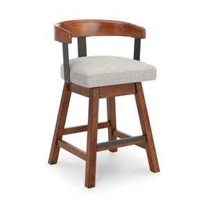 Ashley Furniture Ralene Swivel Barstool - Upholstered Bar Height Wood | Sohomod, Medium Brown (Set of 2)
