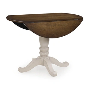 Ashley Furniture Wirloni Round Drop-Leaf Dining Table - Antique White & Brown, Antique White/Brown