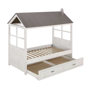 ACME Tree House II Canopy Twin Size Bed, Weathered White & Washed Gray