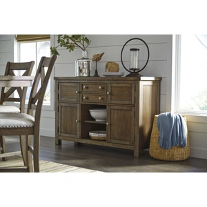 Ashley Furniture SM Moriville Wood Server w/4 Doors, 2 Drawers & 1 Shelf, Beige