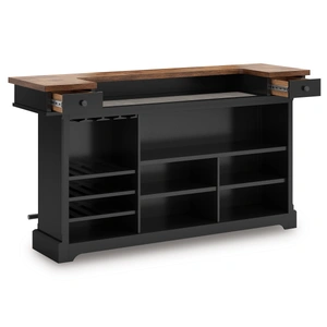 Ashley Furniture Wildenauer Home Bar Unit | Wood & Metal with Storage Drawers, Brown/Black