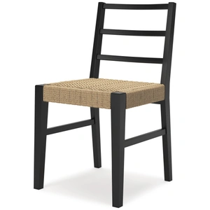 Ashley Furniture Isanti Woven Rattan Dining Side Chair | Black Wood Frame, Light Brown/Black (Set of 2)