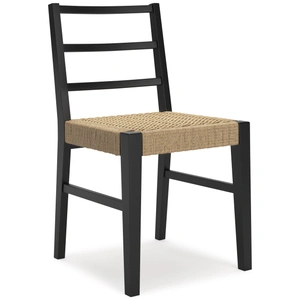Ashley Furniture Isanti Woven Rattan Dining Side Chair | Black Wood Frame, Light Brown/Black (Set of 2)