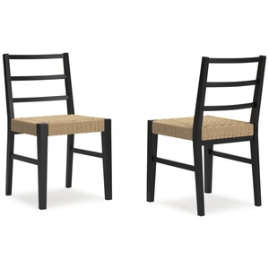 Ashley Furniture Isanti Woven Rattan Dining Side Chair | Black Wood Frame, Light Brown/Black (Set of 2)