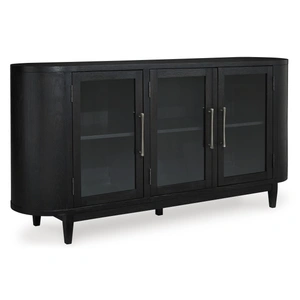 Ashley Furniture Rowanbeck Black Wood Dining Server - Art Deco 3-Door Buffet, Black