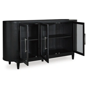 Ashley Furniture Rowanbeck Black Wood Dining Server - Art Deco 3-Door Buffet, Black