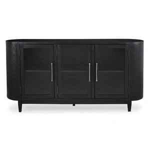 Ashley Furniture Rowanbeck Black Wood Dining Server - Art Deco 3-Door Buffet, Black