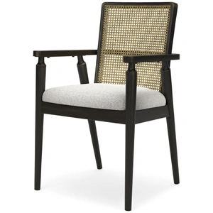 Ashley Furniture Galliden Upholstered Dining Arm Chair | Black Wood Finish, Black (Set of 2)