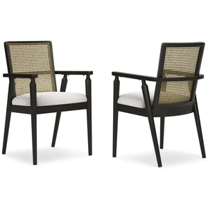 Ashley Furniture Galliden Upholstered Dining Arm Chair | Black Wood Finish, Black (Set of 2)