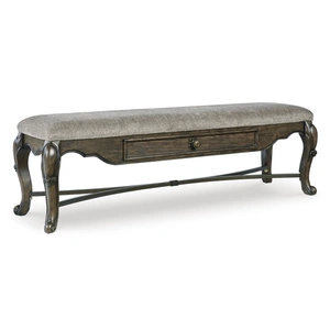 Ashley Furniture Maylee Upholstered Storage Bench | Dark Brown & Neutral, Dark Brown