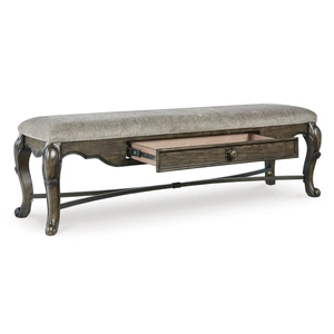 Ashley Furniture Maylee Upholstered Storage Bench | Dark Brown & Neutral, Dark Brown