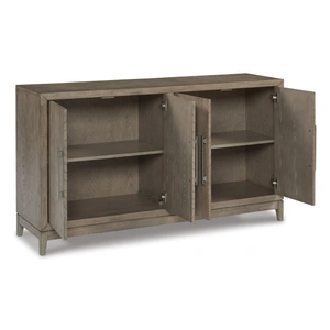 Ashley Furniture Chrestner 4-Door Dining Room Server | Wood Storage Sideboard, Gray
