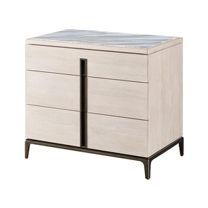 Universal Furniture Maren Wood/Metal Stone Top Nightstand w/3 Drawers, Silver Lining