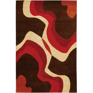 Chandra Daisa Wool Rectangular Handmade Rug, Brown/Red/Cream