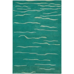 Chandra Daisa Wool Rectangular Handmade Rug, Aqua/Cream/Grey