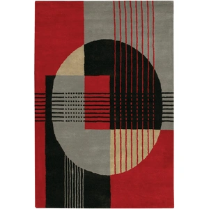 Chandra Daisa Wool Rectangular Handmade Rug, Red/Black/Grey