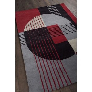 Chandra Daisa Wool Rectangular Handmade Rug, Red/Black/Grey