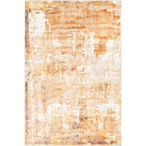 Chandra Dawn Viscose Rectangular Hand-woven Rug, Orange/White/Brown