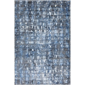 Chandra Dawn Viscose Rectangular Hand-woven Rug, Blue/Black/White