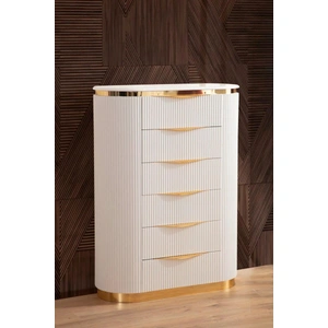 Galaxy Home Furnishings Laura 6-Drawer Wood Veneer Chest in White/Gold