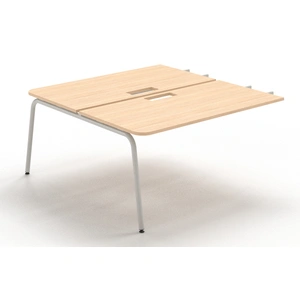 NARBUTAS Round Melamine Office 4-Desk Double-Sided Workstation (2-Desk Bench & 2 Single Desks) w/ Two-Cabinet Combinations & Single Height Shelf Units