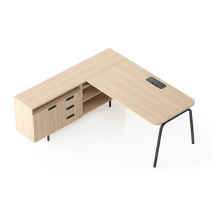 NARBUTAS Round Melamine Office Single Workstation w/Right Hand Desk & Desk Height Two-Cabinet Combination