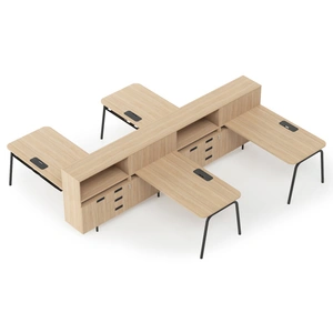 NARBUTAS Round Melamine Office 4-Desk Double-Sided Workstation w/Single Right Hand Desks, Two-Cabinet Combinations & Single Height Shelf Units