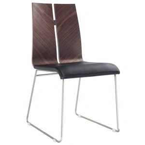 Whiteline Modern Living Lauren Faux Leather Dining Chair, Walnut/Black (Set of 2)