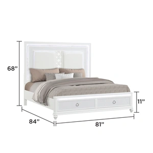Galaxy Home Furnishings Abigale King Size Bed with PU Upholstered Headboard in White