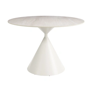 Zuo Modern Plinn 43.3-inch Faux Travertine Top Round Dining Table in Light Beige & White