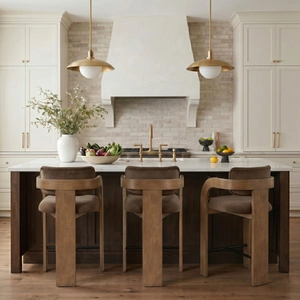 Meridian Furniture Cedra Velvet Counter Stool with Brown Walnut Wood Base in Brown
