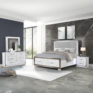Galaxy Home Furnishings Desire Panel Storage Bedroom Set w/LED Light, White