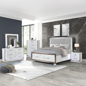 Galaxy Home Furnishings Desire Panel Storage Bedroom Set w/LED Light, White