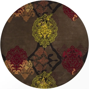 Chandra Dharma Wool Round Handmade Rug, 7'9-inch, Dark Brown/Orange/Red/Green/Yellow