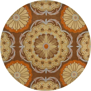 Chandra Dharma Wool Round Handmade Rug, 7'9-inch, Brown/Blue/Orange/Tan