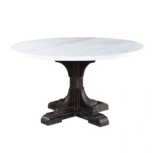 ACME Gerardo Marble/Wood Round Dining Table, White/Weathered Espresso