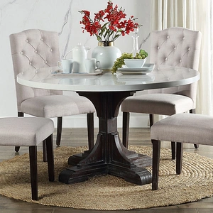 ACME Gerardo Marble/Wood Round Dining Table, White/Weathered Espresso