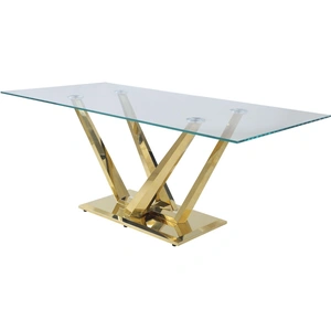 ACME Barnard Glass/Steel Dining Table, Clear/Gold