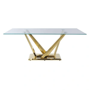 ACME Barnard Glass/Steel Dining Room Set, Clear/Gold