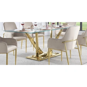 ACME Barnard Glass/Steel Dining Table, Clear/Gold