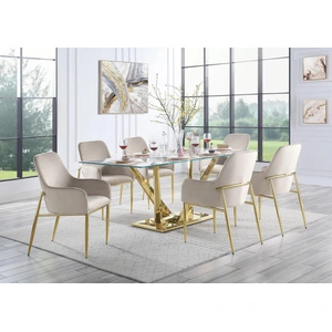 ACME Barnard Glass/Steel Dining Room Set, Clear/Gold
